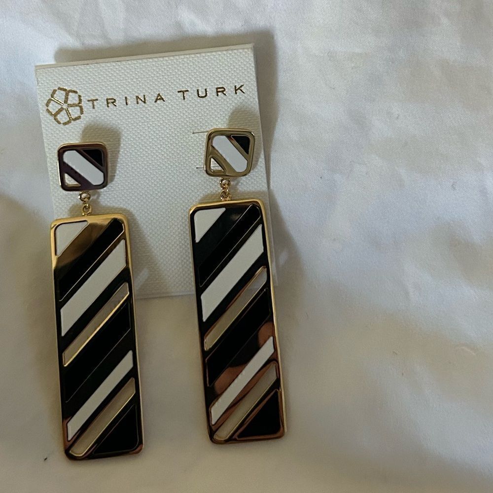 Trina Turk Modernist Earrings, Black, Gold, White, NWT